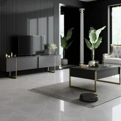 Tavolino soggiorno rettangolare antracite e oro 90x60x40h cm - Lavinia