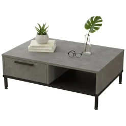 Tavolino soggiorno rettangolare argento e nero 90x60x31h cm con 1 cassetto - Busano