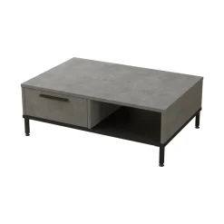 Tavolino soggiorno rettangolare argento e nero 90x60x31h cm con 1 cassetto - Busano