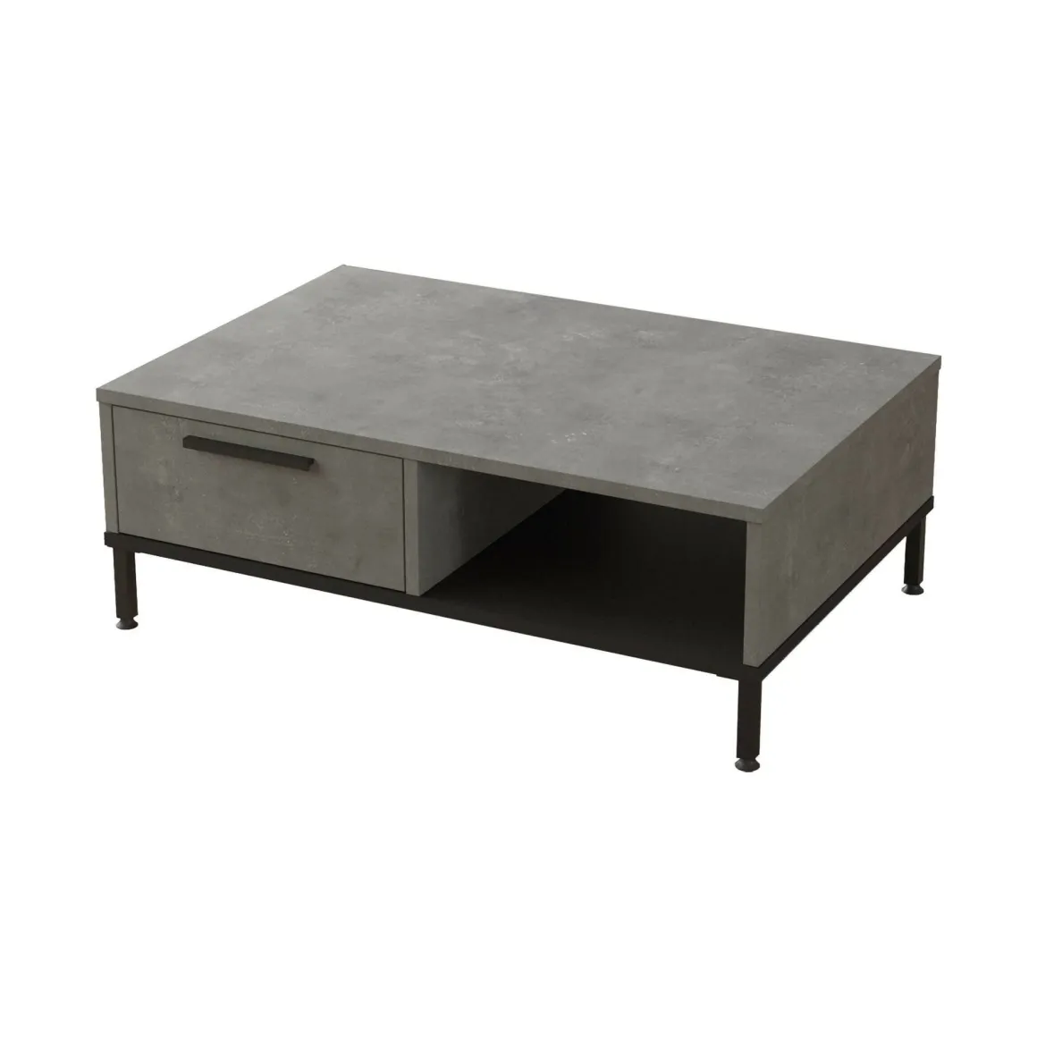 Tavolino soggiorno rettangolare argento e nero 90x60x31h cm con 1 cassetto - Busano