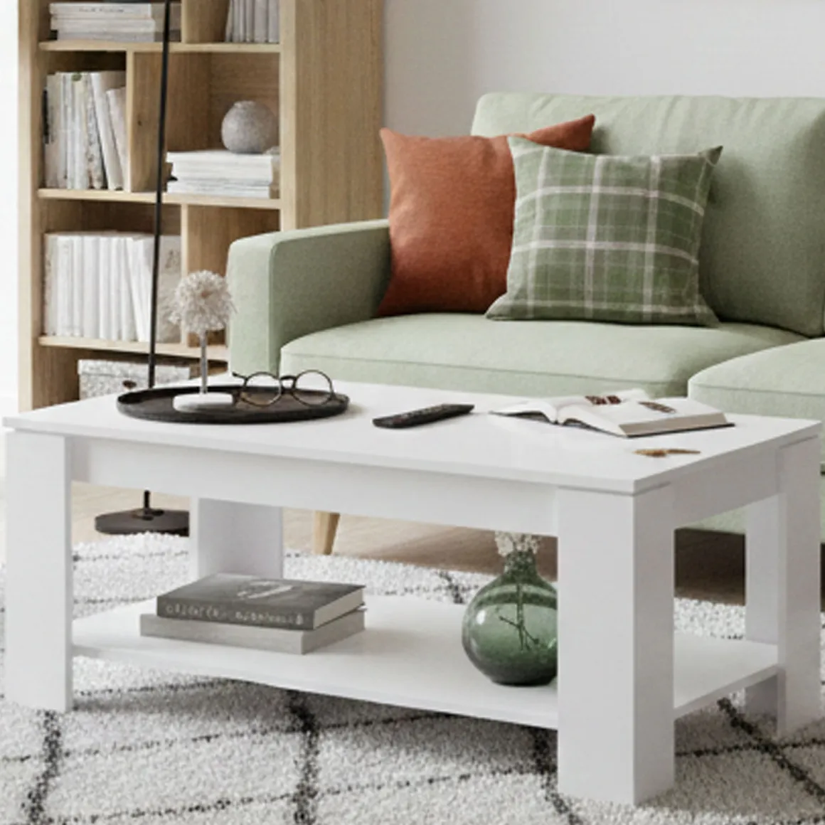 Tavolino soggiorno rettangolare bianco 102x43x50h cm - Aeolus