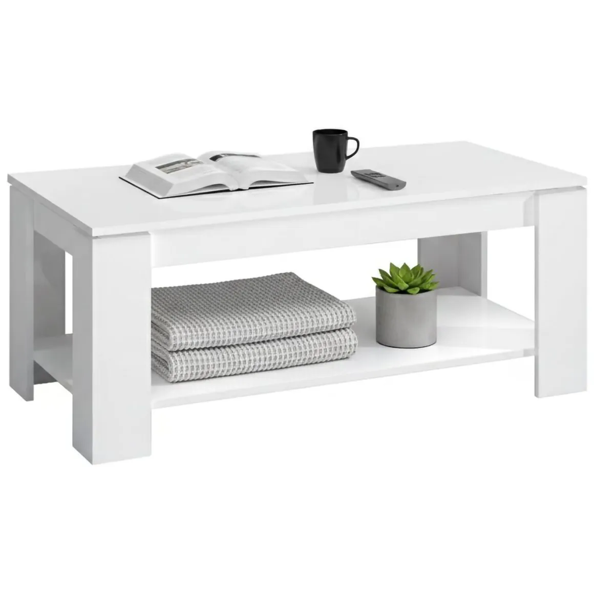 Tavolino soggiorno rettangolare bianco 102x43x50h cm - Aeolus