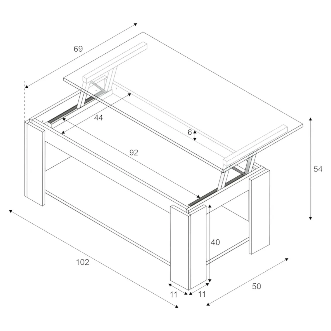 Tavolino soggiorno rettangolare bianco 102x43x50h cm - Aeolus