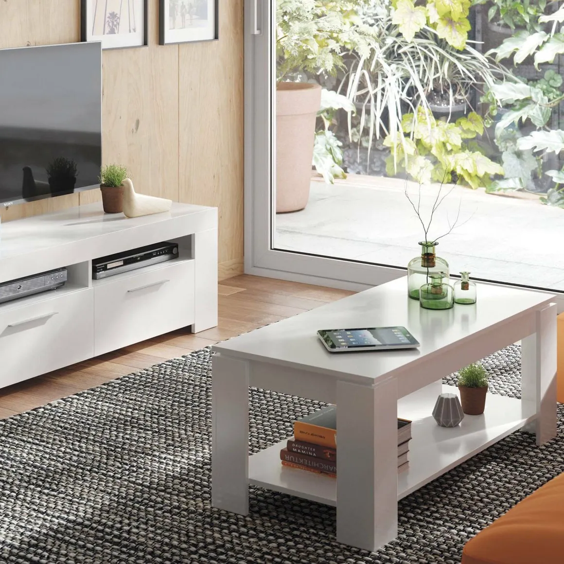 Tavolino soggiorno rettangolare bianco 102x43x50h cm - Aeolus
