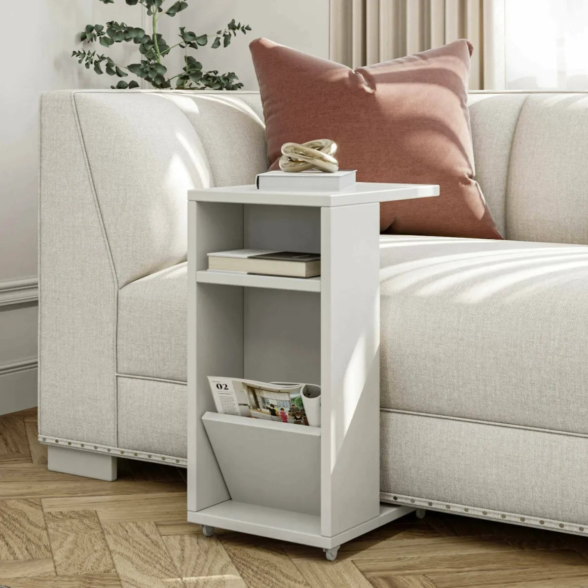 Tavolini Da Salotto > Dmora Tavolino soggiorno rettangolare 55x20x57h cm - Rumbia Bianco