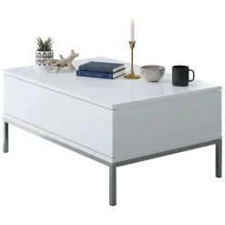 Tavolini Da Salotto > Dmora Tavolino soggiorno rettangolare bianco e grigio 120x51x101h cm - Pontebba Grigio, Bianco