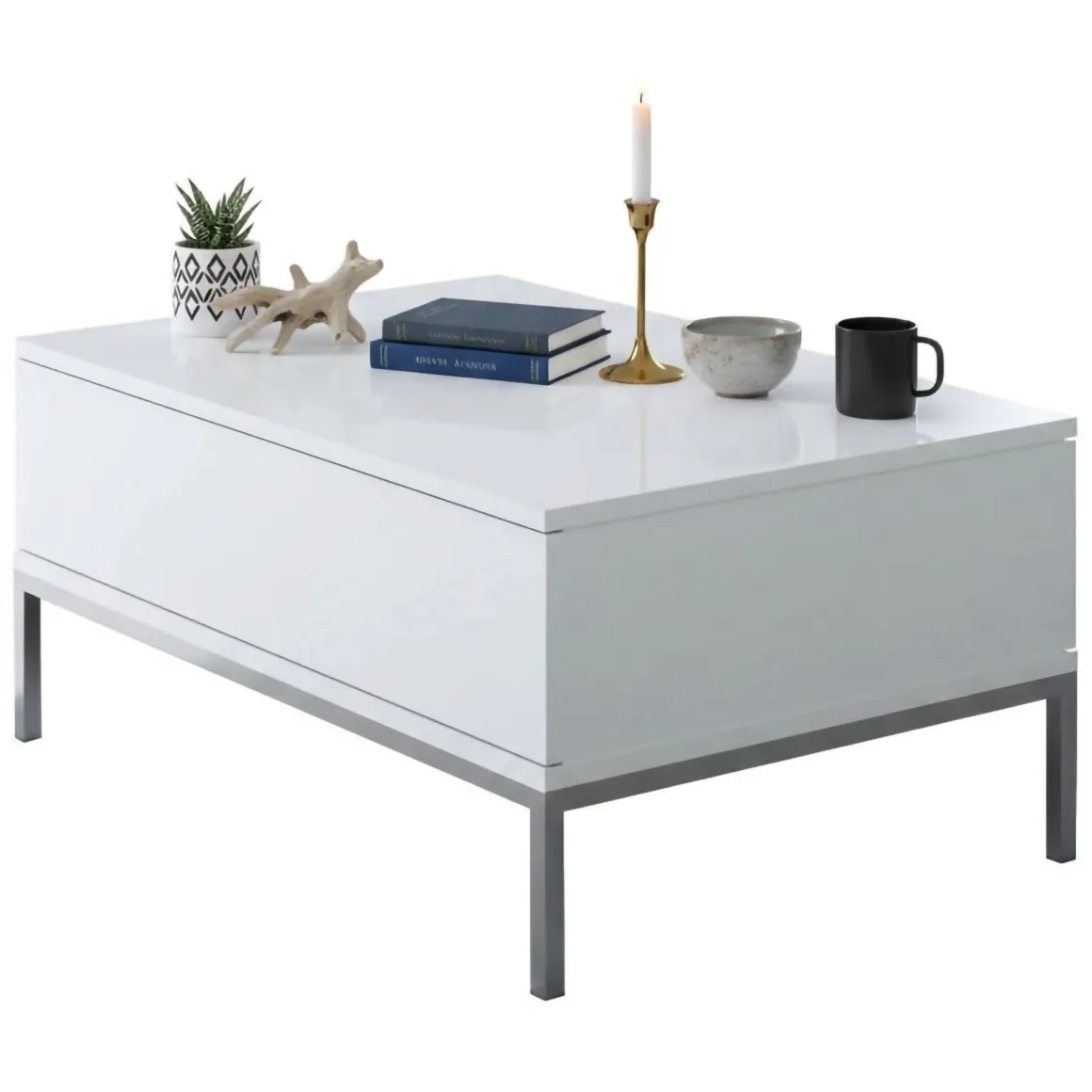 Tavolino soggiorno rettangolare bianco e argento 90x60x40h cm - Vespero