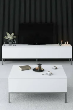 Tavolino soggiorno rettangolare bianco e argento 90x60x40h cm - Vespero