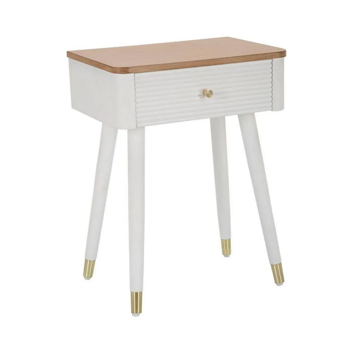 Tavolino soggiorno rettangolare bianco e marrone 45x32x62h cm con 1 cassetto - Fridal