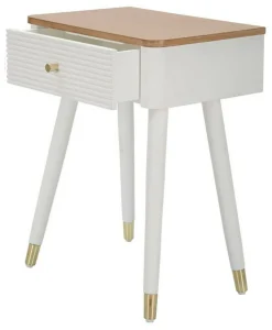 Tavolino soggiorno rettangolare bianco e marrone 45x32x62h cm con 1 cassetto - Fridal