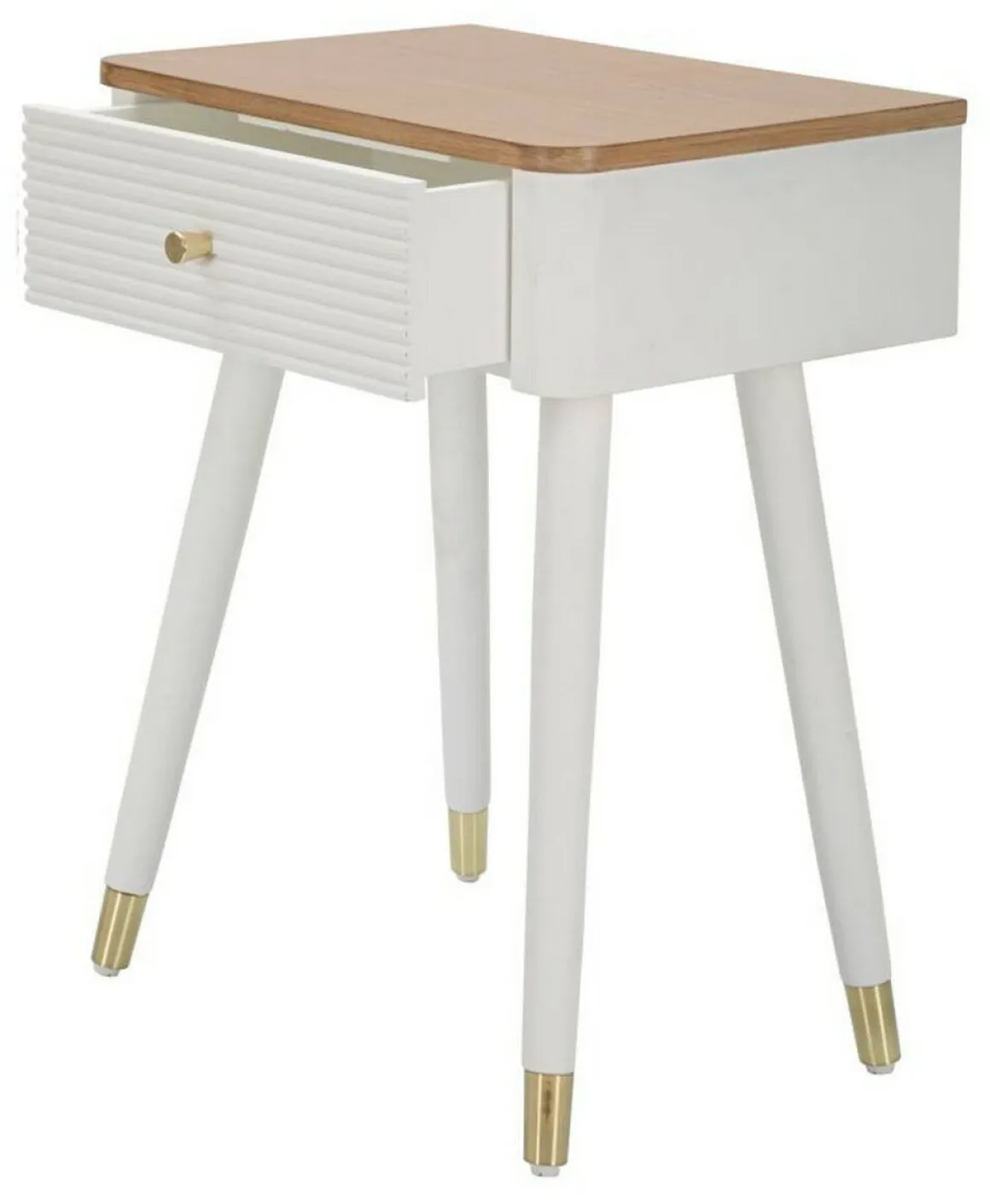 Tavolino soggiorno rettangolare bianco e marrone 45x32x62h cm con 1 cassetto - Fridal
