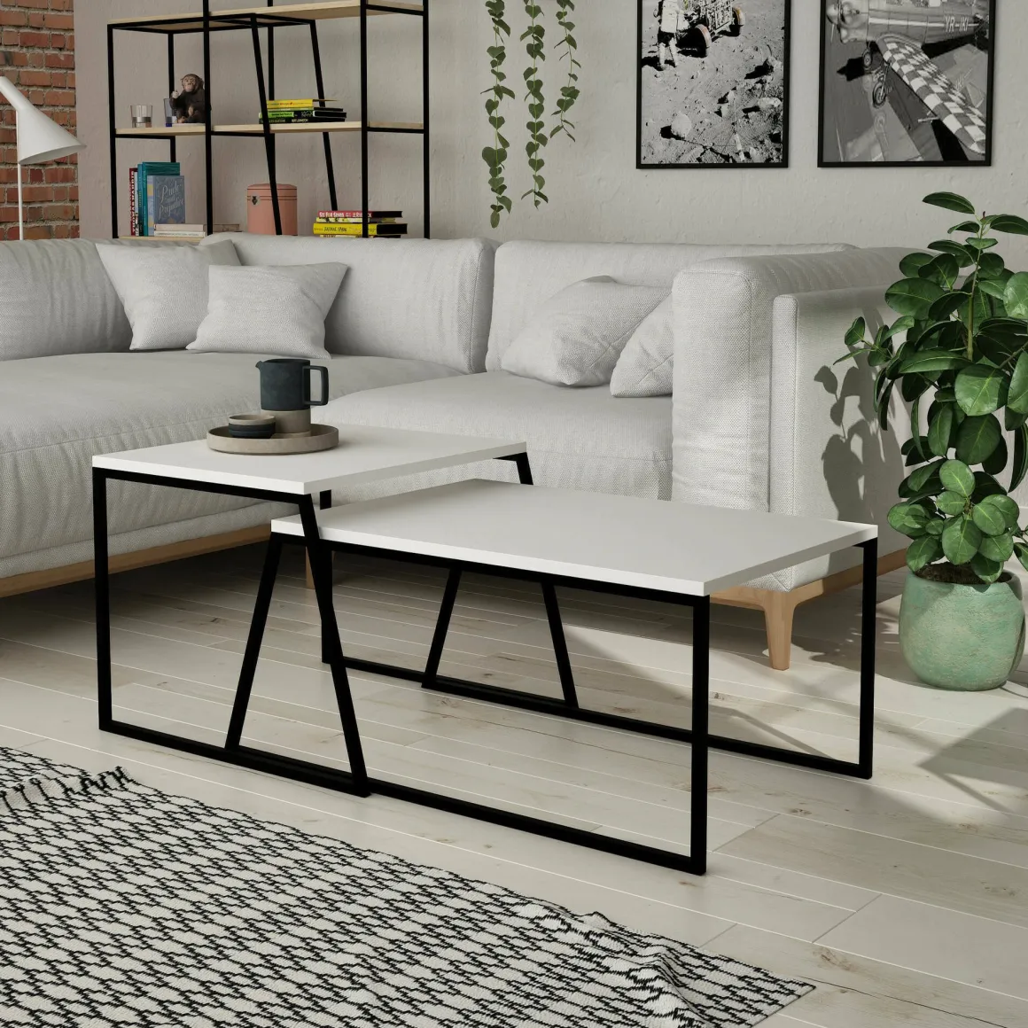 Tavolini Da Salotto|Salotto > Dmora Tavolino soggiorno rettangolare bianco e noce 110x57x31h cm - Corineo Marrone, Bianco Noce