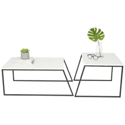 Tavolini Da Salotto|Salotto > Dmora Tavolino soggiorno rettangolare bianco e noce 110x57x31h cm - Corineo Marrone, Bianco Noce