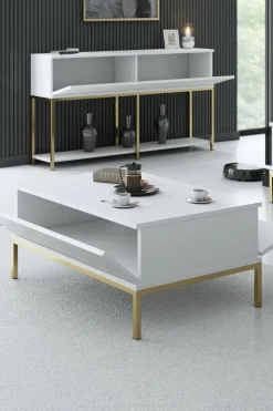 Tavolino soggiorno rettangolare bianco e oro 90x60x40h cm - Vespero