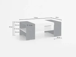 Tavolino soggiorno rettangolare bianco lucido e ardesia 110x60x40h cm - Ashar