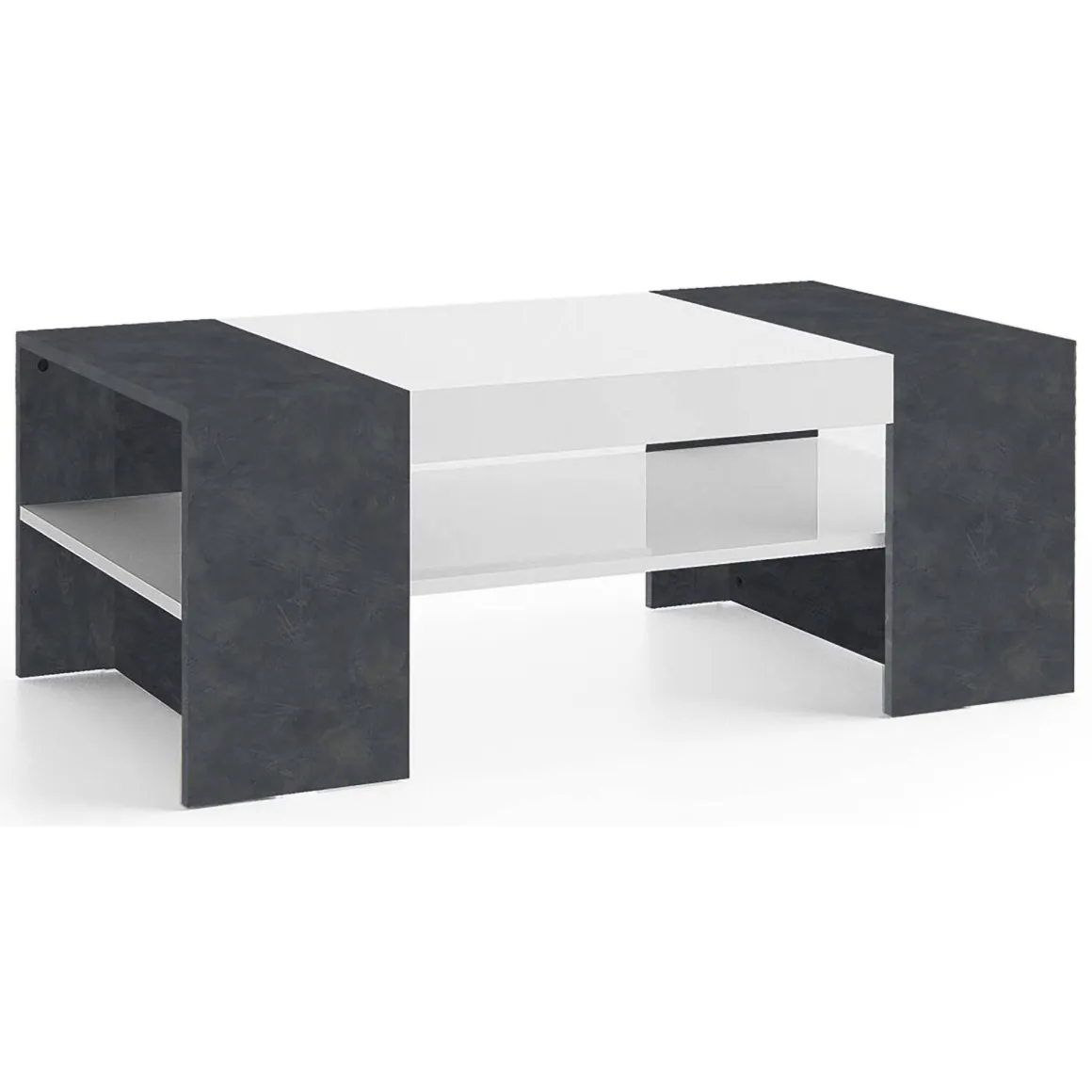 Tavolino soggiorno rettangolare bianco lucido e ardesia 110x60x40h cm - Ashar