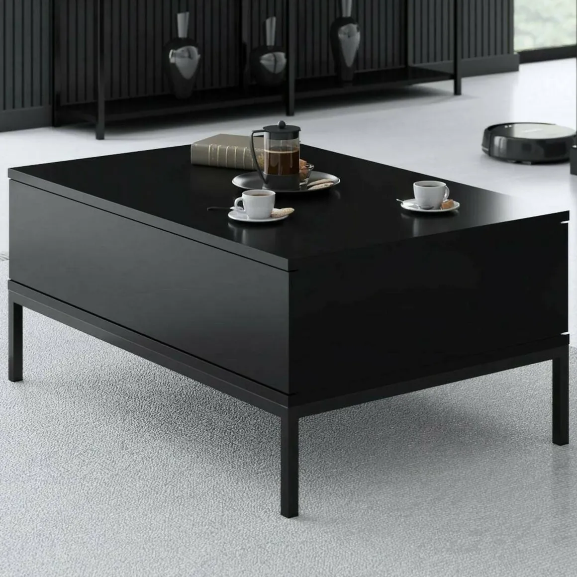 Tavolini Da Salotto|Salotto > Dmora Tavolino soggiorno rettangolare noce e antracite 105x34x60h cm - Mansuk Nero Antracite, Marrone Noce