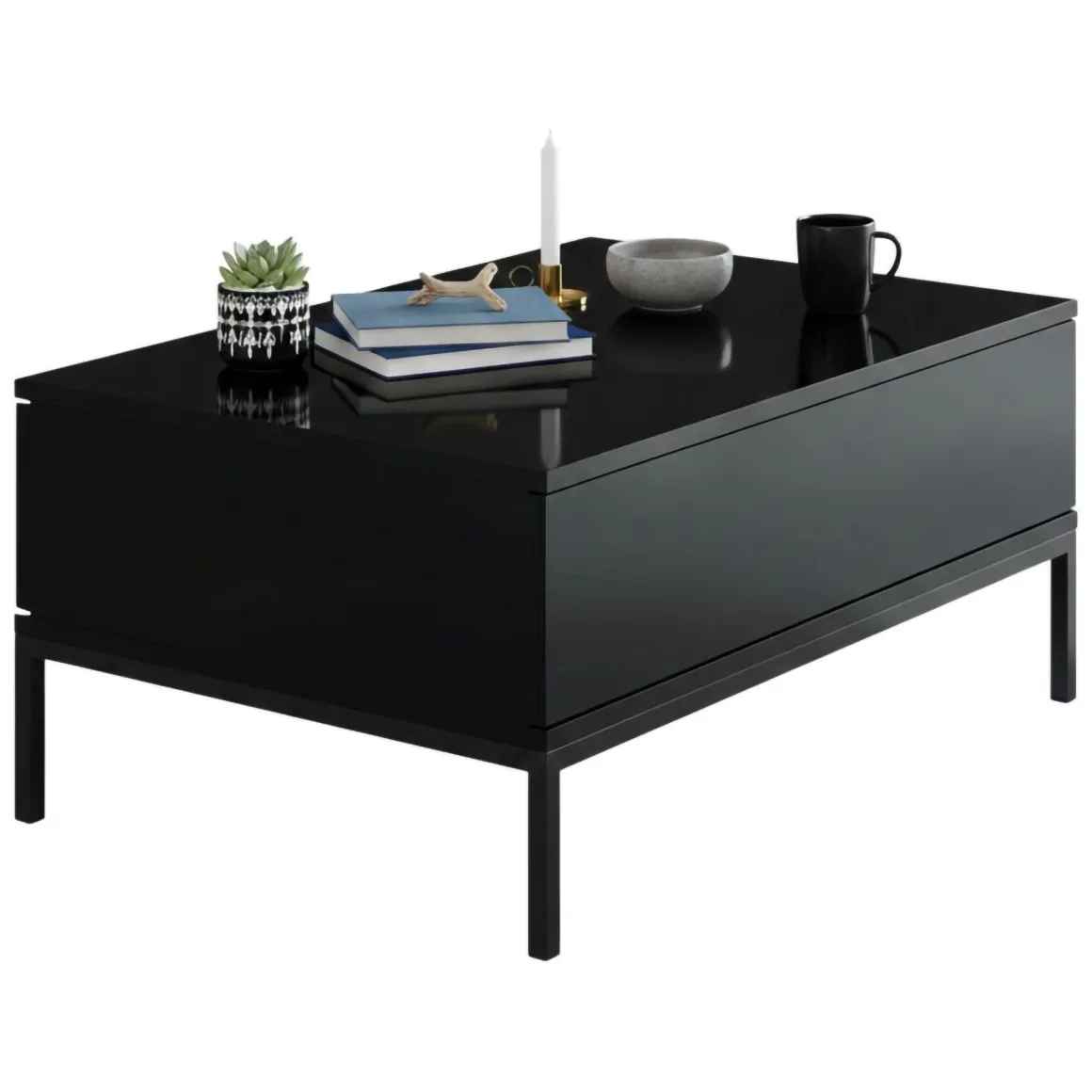 Tavolini Da Salotto|Salotto > Dmora Tavolino soggiorno rettangolare noce e antracite 105x34x60h cm - Mansuk Nero Antracite, Marrone Noce