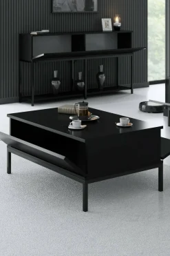 Tavolini Da Salotto|Salotto > Dmora Tavolino soggiorno rettangolare noce e antracite 105x34x60h cm - Mansuk Nero Antracite, Marrone Noce