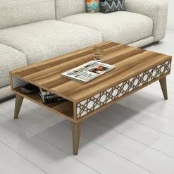 Tavolino soggiorno rettangolare noce e bianco 105x60x36h cm - Paz