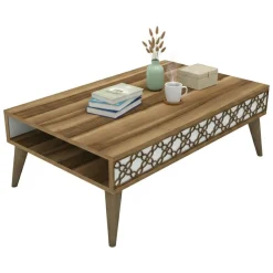 Tavolino soggiorno rettangolare noce e bianco 105x60x36h cm - Paz