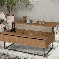 Tavolino soggiorno rettangolare noce e nero 120x60x43h cm - Barghe