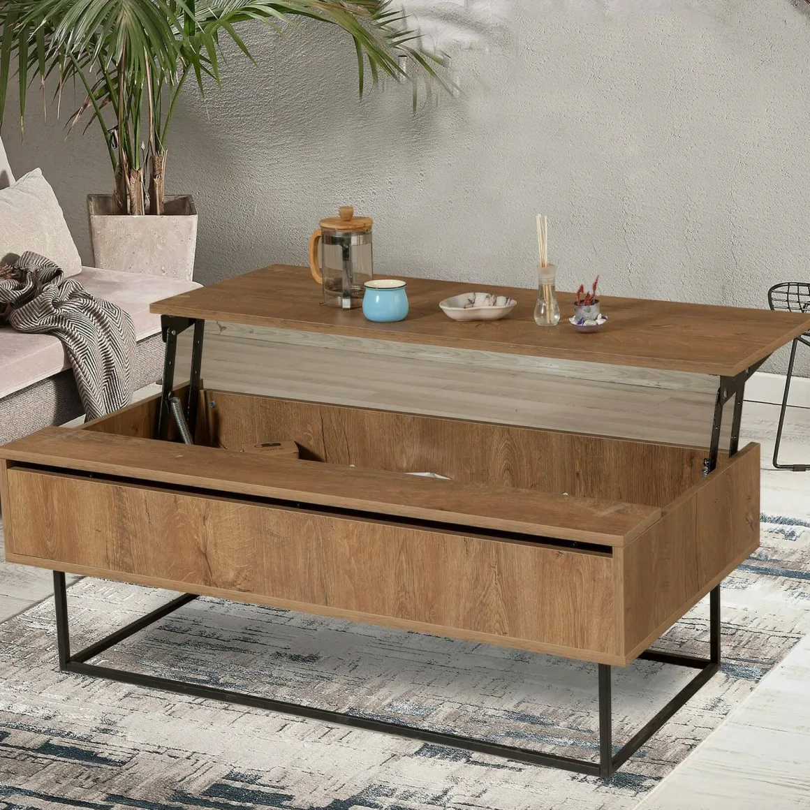Tavolino soggiorno rettangolare noce e nero 120x60x43h cm - Barghe