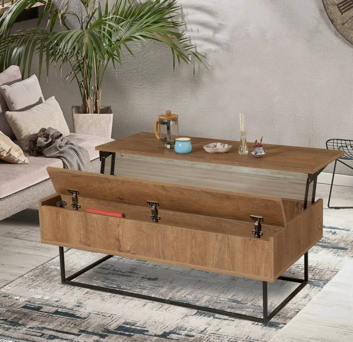 Tavolino soggiorno rettangolare noce e nero 120x60x43h cm - Barghe