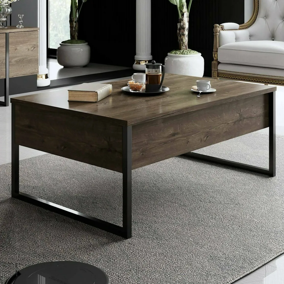 Tavolino soggiorno rettangolare noce e nero 90x60x40h cm - Lavinia