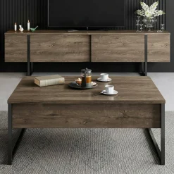 Tavolino soggiorno rettangolare noce e nero 90x60x40h cm - Lavinia