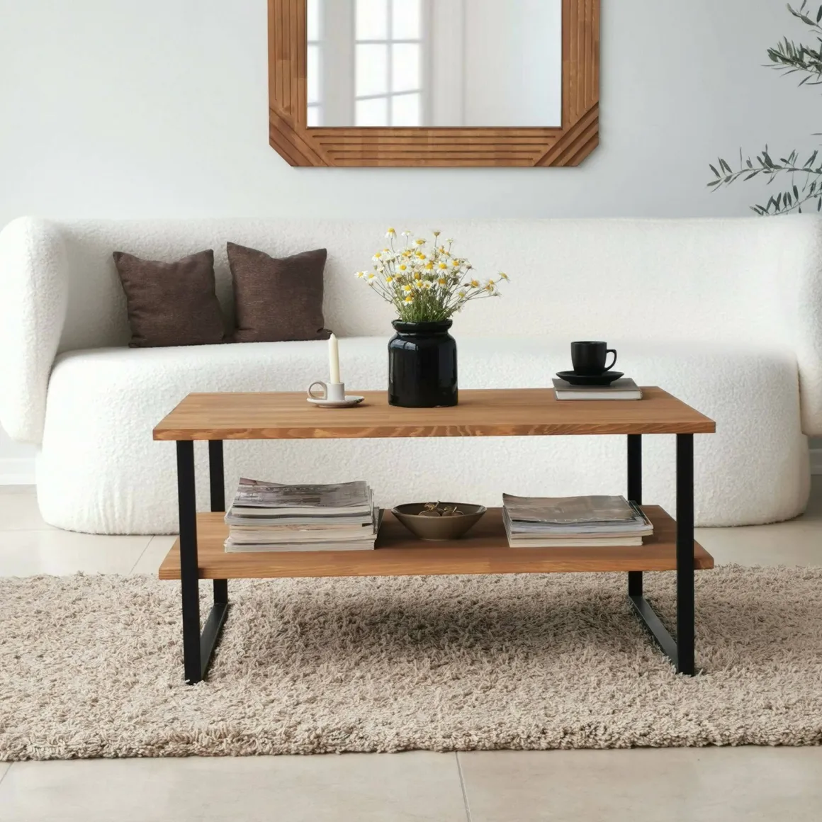 Tavolino soggiorno rettangolare quercia 85x60x40h cm - Aprica