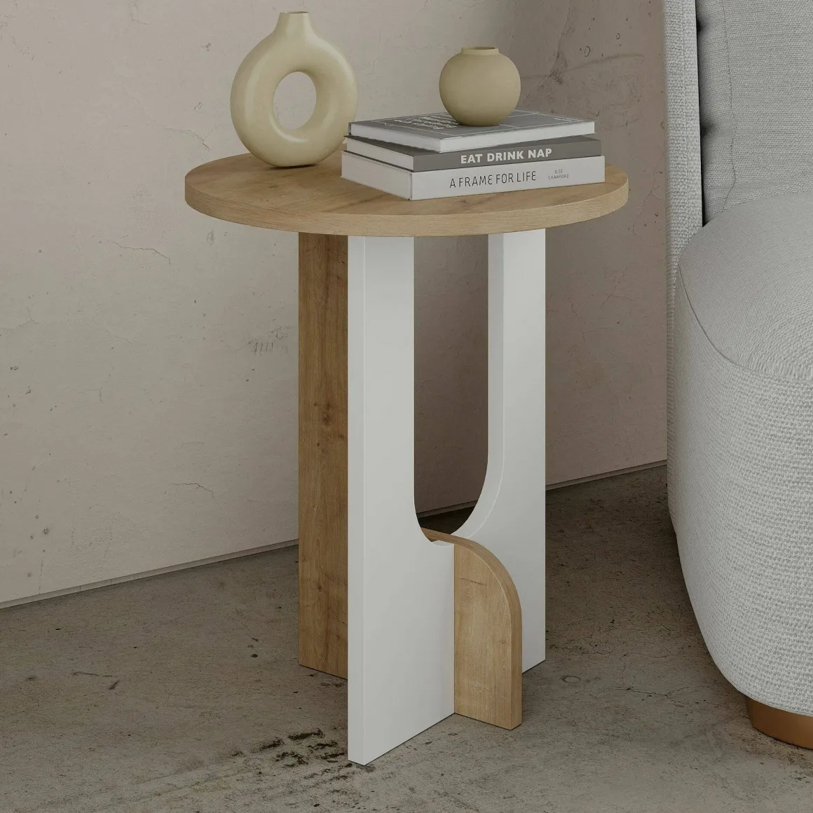 Tavolino soggiorno rettangolare rovere e bianco 40x40x47h cm - Bret