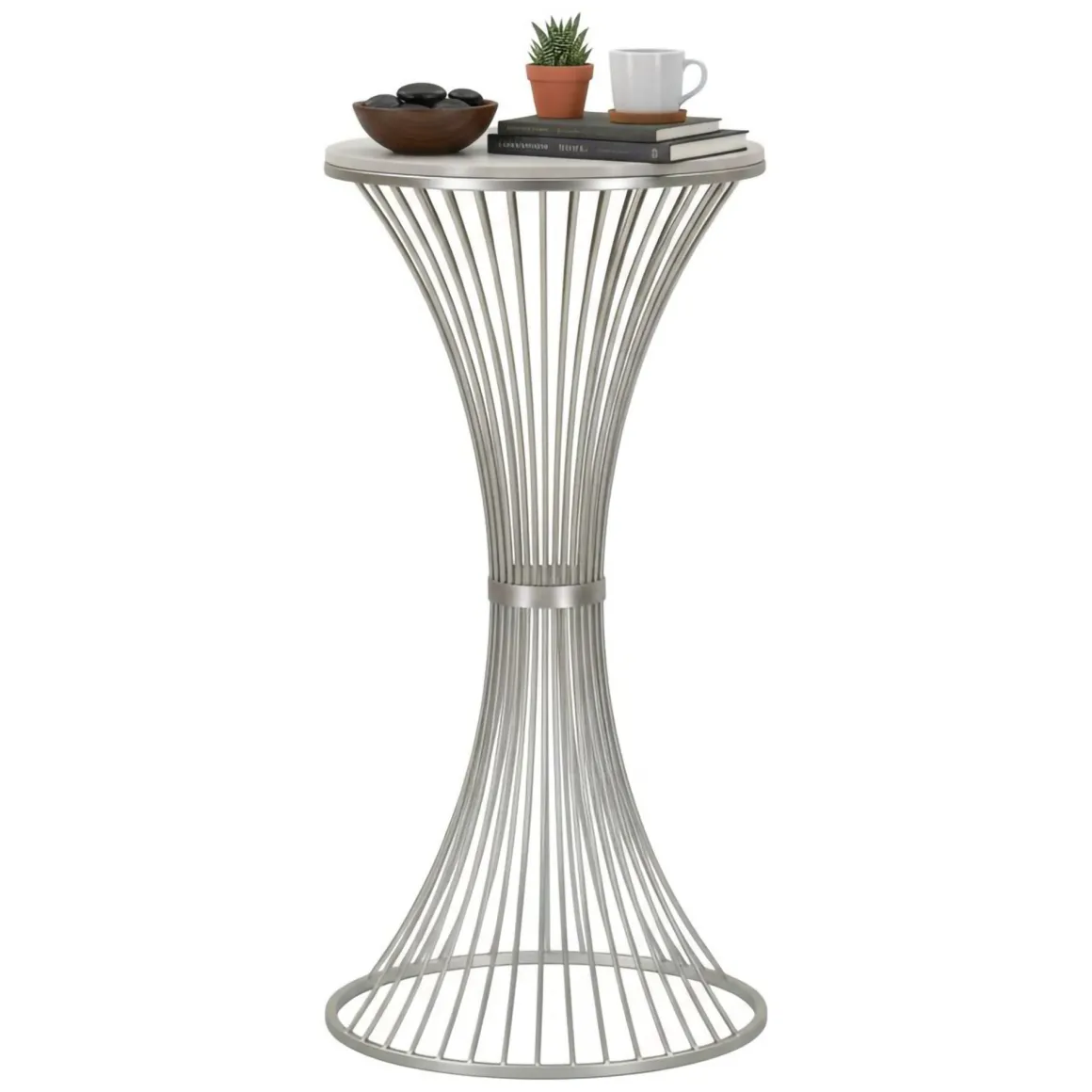 Tavolino soggiorno rotondo argento 50x50x100h cm - Merli