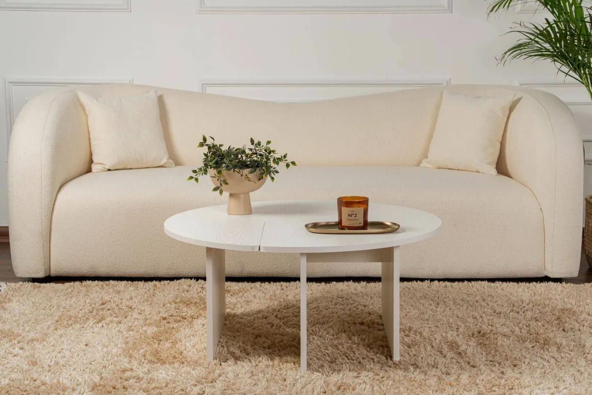 Tavolino soggiorno rotondo bianco larice 90x90x41h cm - Tairn