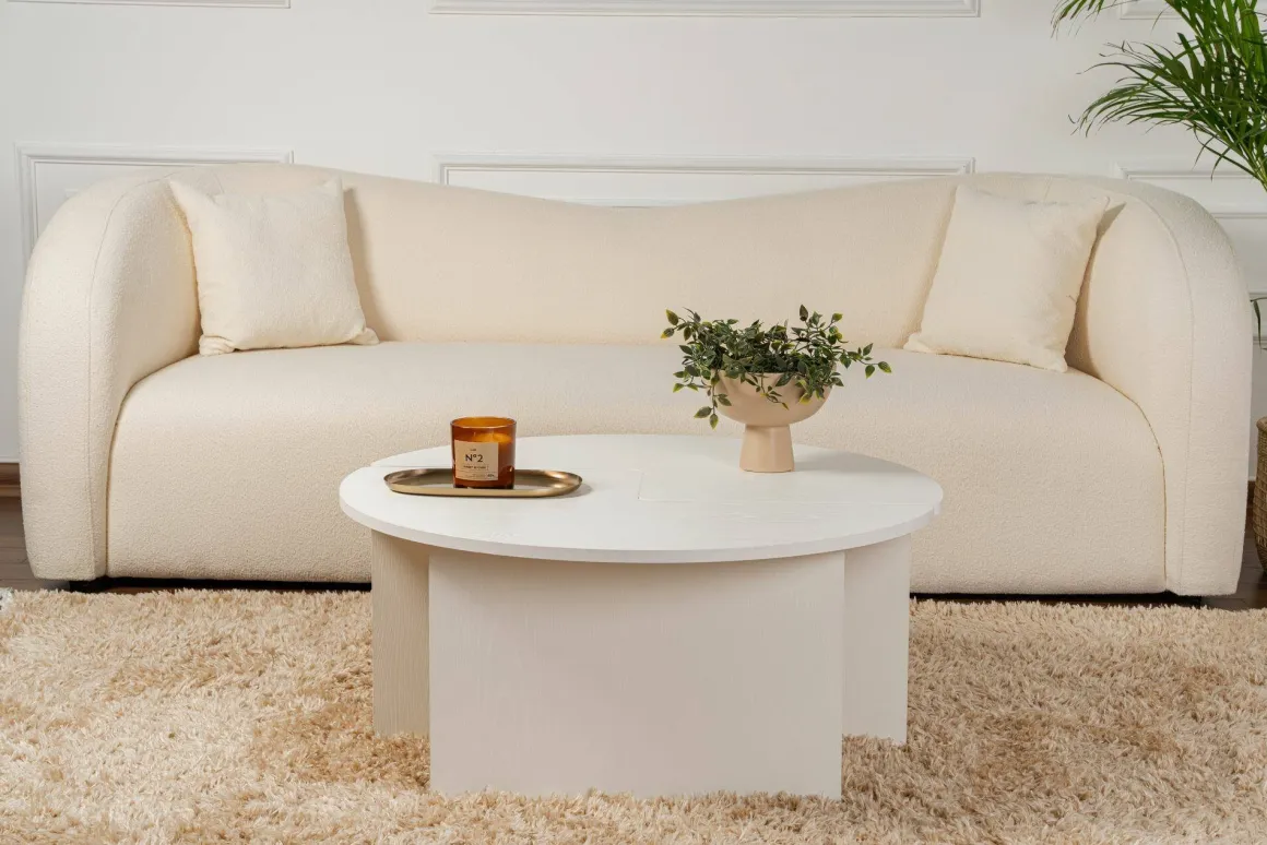 Tavolino soggiorno rotondo bianco larice 90x90x41h cm - Tairn