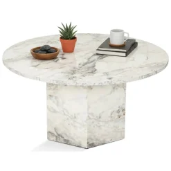Tavolini Da Salotto > Dmora Tavolino soggiorno rotondo marmo 80x80x45h cm - Tamlin Bianco Marmo