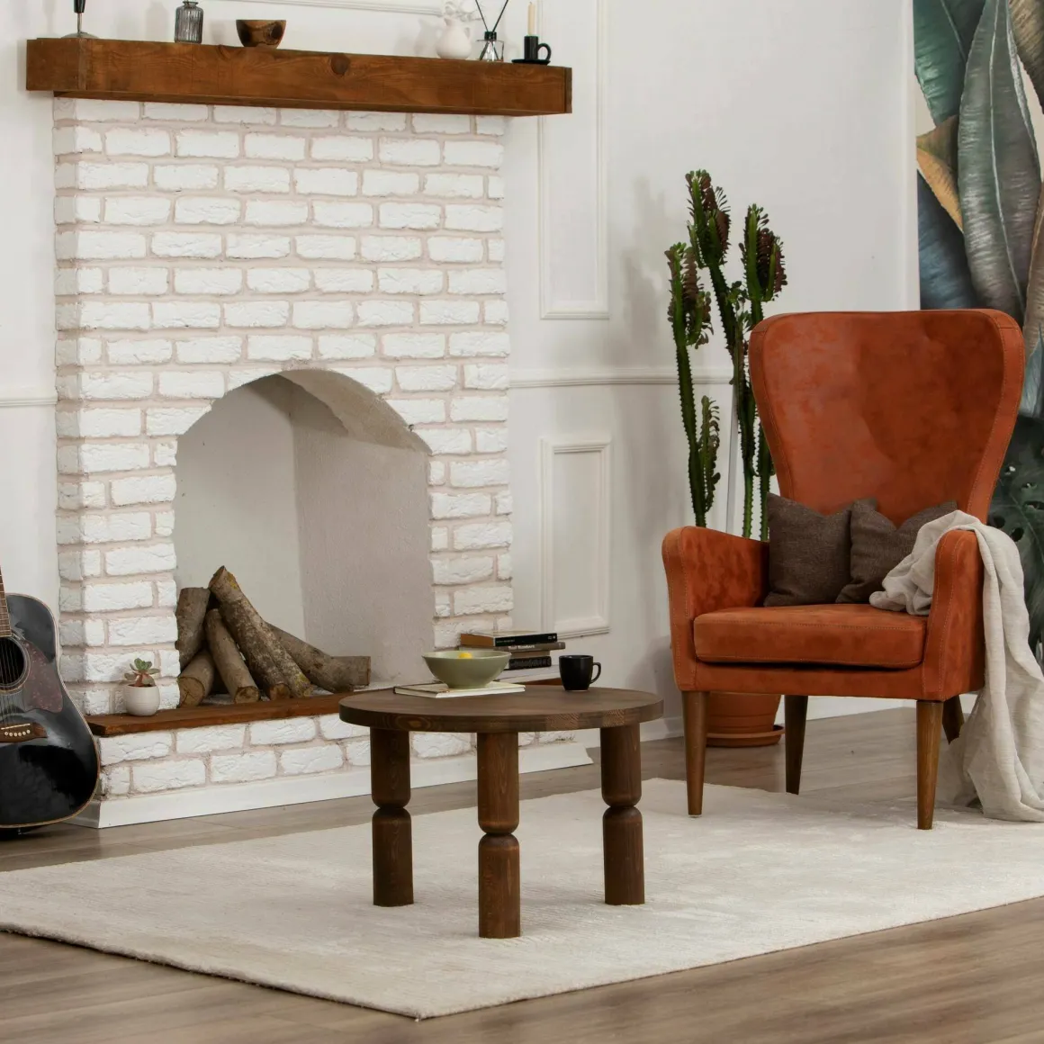 Tavolini Da Salotto|Salotto > Dmora Tavolino soggiorno rotondo noce 70x70x40h cm - Victorien Marrone Noce