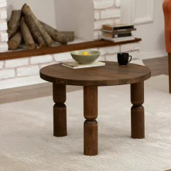 Tavolini Da Salotto|Salotto > Dmora Tavolino soggiorno rotondo noce 70x70x40h cm - Victorien Marrone Noce