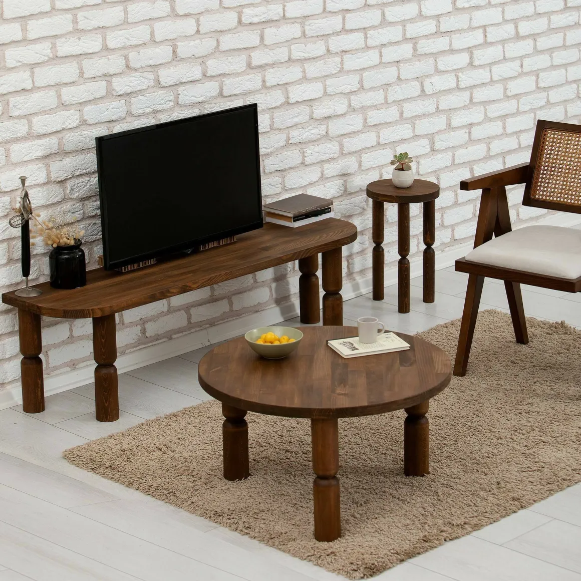 Tavolini Da Salotto|Salotto > Dmora Tavolino soggiorno rotondo noce 70x70x40h cm - Victorien Marrone Noce