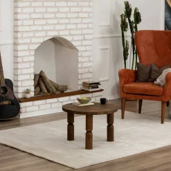 Tavolini Da Salotto|Salotto > Dmora Tavolino soggiorno rotondo noce 70x70x40h cm - Victorien Marrone Noce