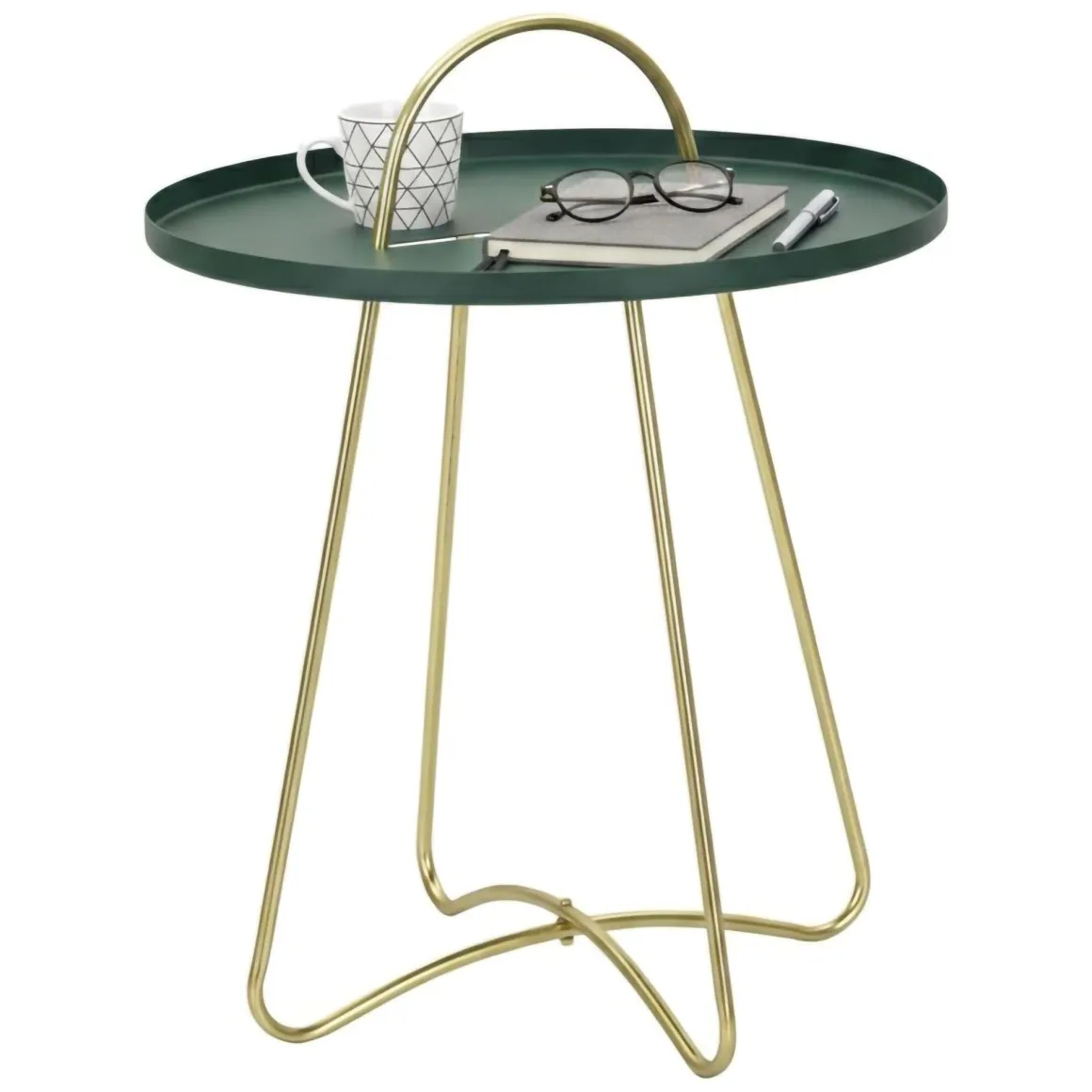 Tavolino soggiorno rotondo verde e oro 45x45x59h cm - Nigra