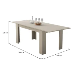 Tavolo Allungabile Beige Allungabile Meccanismo Estensione Allunga Centrale 200x90x75h cm, Lunghezza Massima 200 cm - Marene