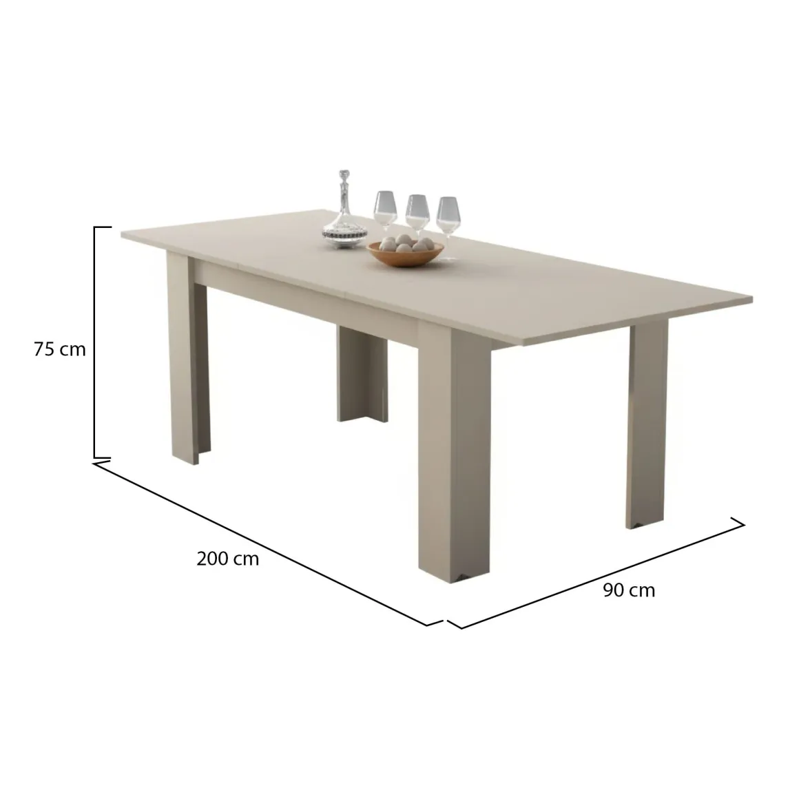Tavolo Allungabile Beige Allungabile Meccanismo Estensione Allunga Centrale 200x90x75h cm, Lunghezza Massima 200 cm - Marene