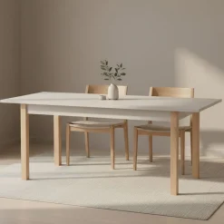 Tavolo Allungabile Beige Marrone Rovere 8 Posti Allungabile 160x80x77h cm, - Bulzi