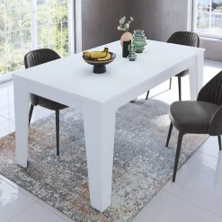 Tavoli Allungabili > Dmora Tavolo Allungabile Allungabile Meccanismo Estensione Allunga Centrale 220x90x75h cm, Lunghezza Massima 220 cm - Campora Bianco