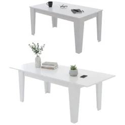 Tavoli Allungabili > Dmora Tavolo Allungabile Allungabile Meccanismo Estensione Allunga Centrale 220x90x75h cm, Lunghezza Massima 220 cm - Campora Bianco