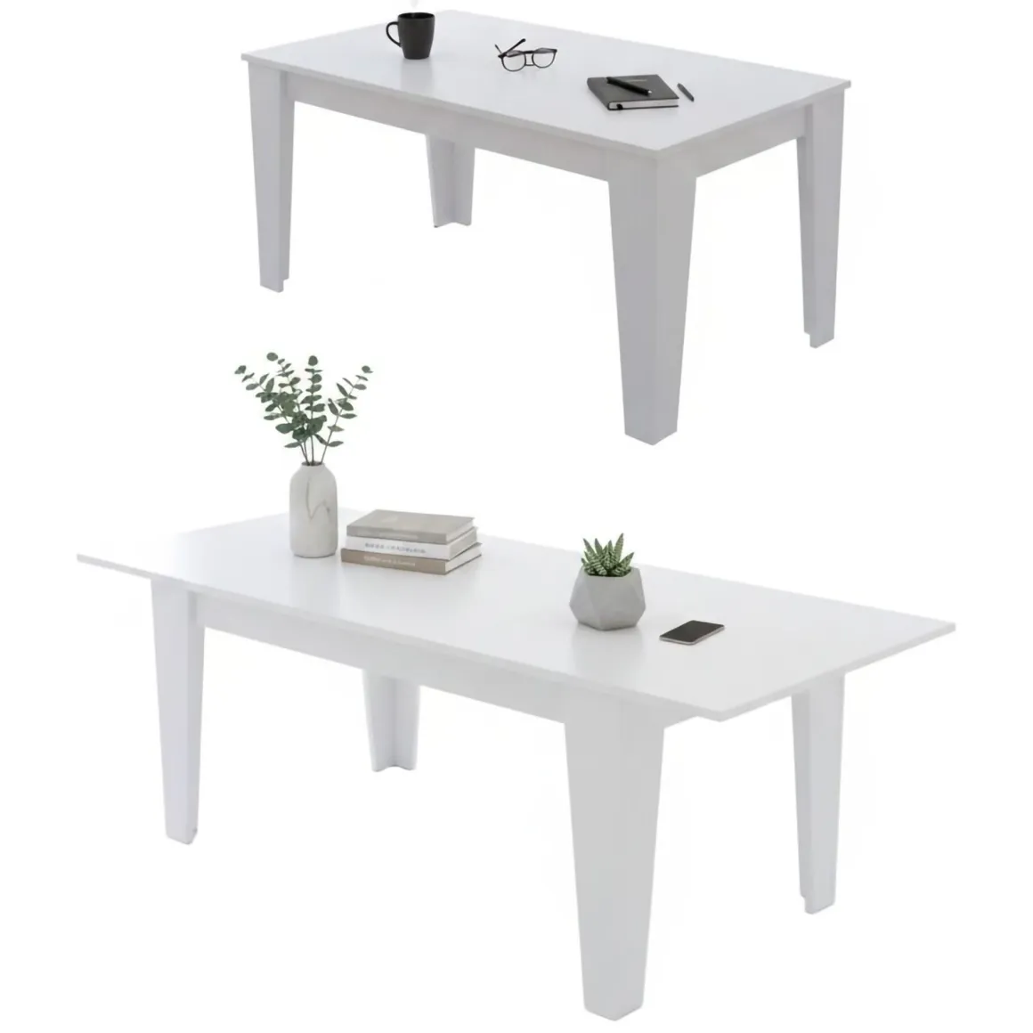 Tavolo Allungabile Bianco Allungabile Meccanismo Estensione Allunga Centrale 220x88x78h cm, Lunghezza Massima 220 cm - Sassetta