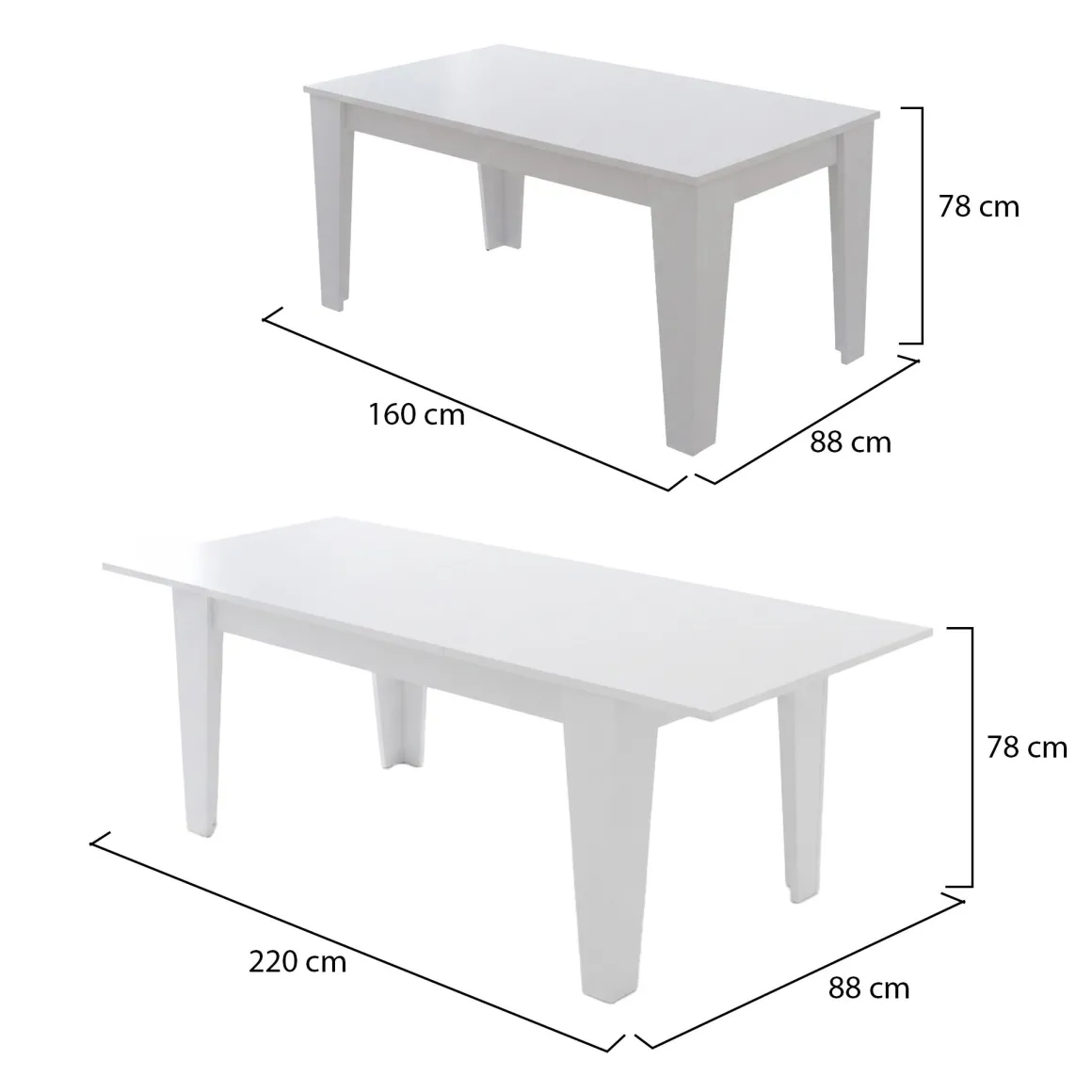 Tavolo Allungabile Bianco Allungabile Meccanismo Estensione Allunga Centrale 220x88x78h cm, Lunghezza Massima 220 cm - Sassetta