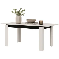 Tavoli Allungabili > Dmora Tavolo Allungabile Bianco Crema Nero 8 Posti Allungabile 160x90x77h cm, Meccanismo Estensione Allunga Centrale - Lajon Nero, Bianco Crema