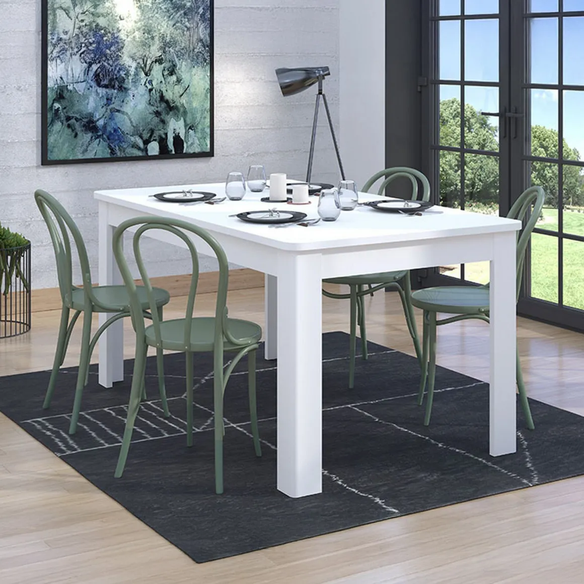 Tavolo Allungabile Bianco Lucido 8 Posti Allungabile 160x90.5x76.5h cm, - Colosimi